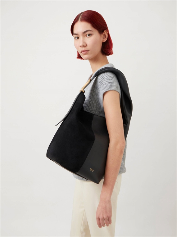 Mulberry Retwist Hobo Black Matte Smooth Calf & Goat Suede